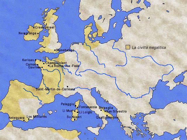 Area di diffusione della civilt megalitica - 4000-1500 a.C. ca.